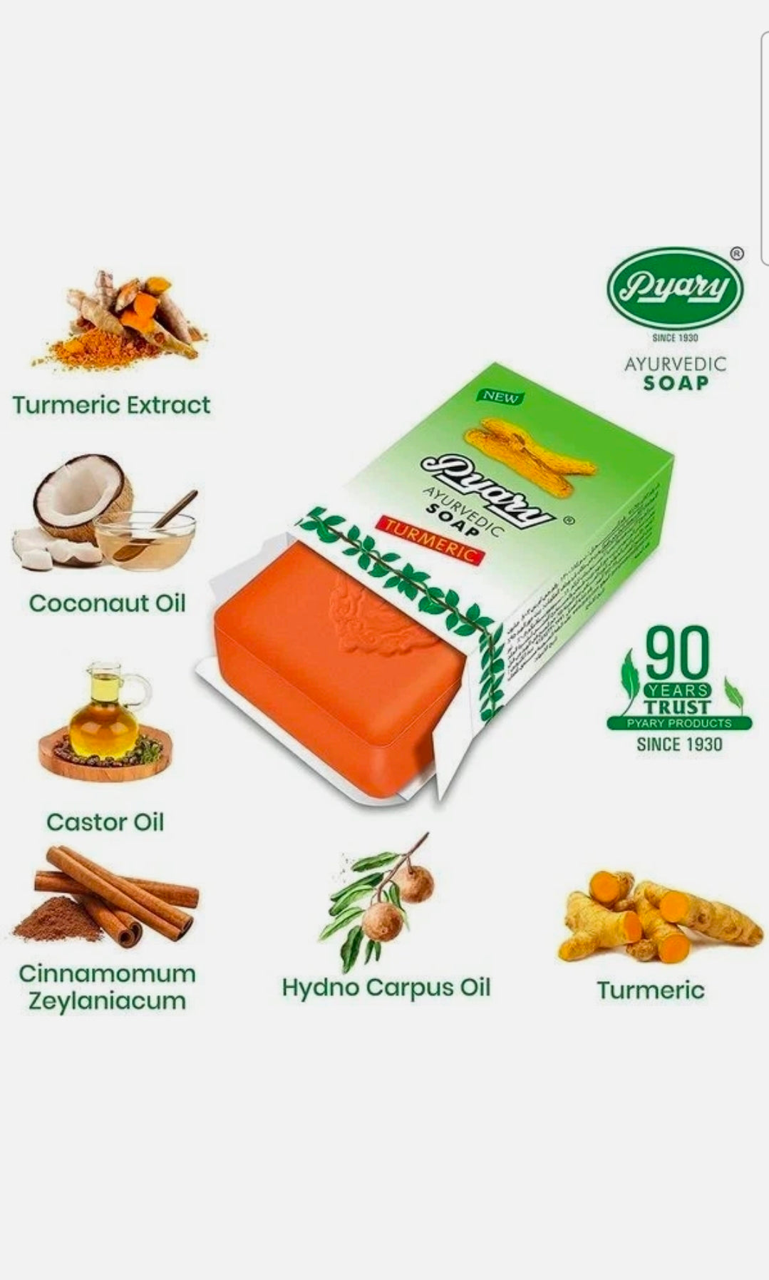 Pyary Ayurvedic Soap Turmeric Natural 100% Vegetable 75g* ( pack of 3)