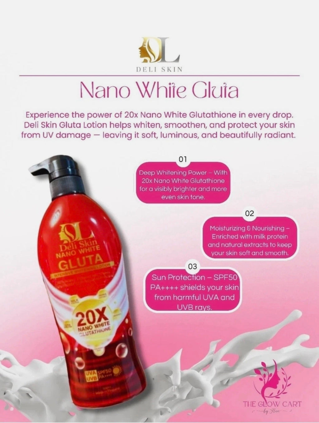 Deli Skin Nano White Gluta (RED) Body Lotion SPF50 PA+++ 500ml