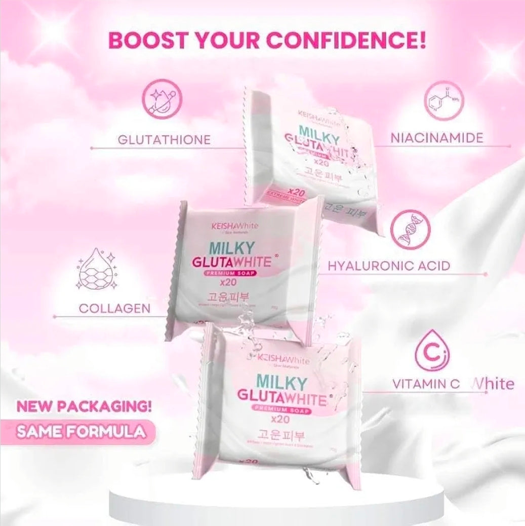 KEISHA White Skin Naturals Milky GlutaWhite Premium Soap 70g x 3 Bars