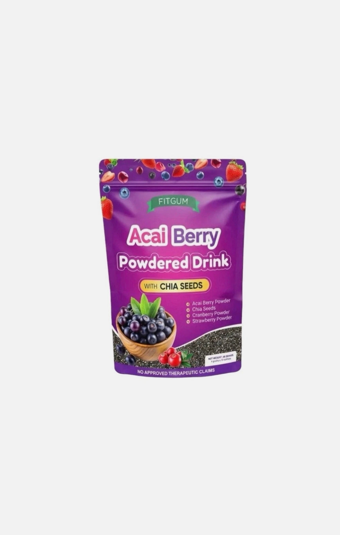 FITGUM Acai Berry Drink Powder with Chia Seeds 10 Sachets Daily Beverage