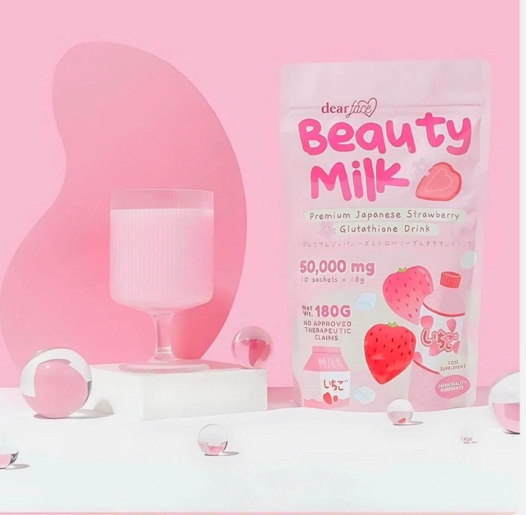 Dear Face Beauty Milk Japanese Collagen STRAWBERRY Drink, 10 Sachets X 18g