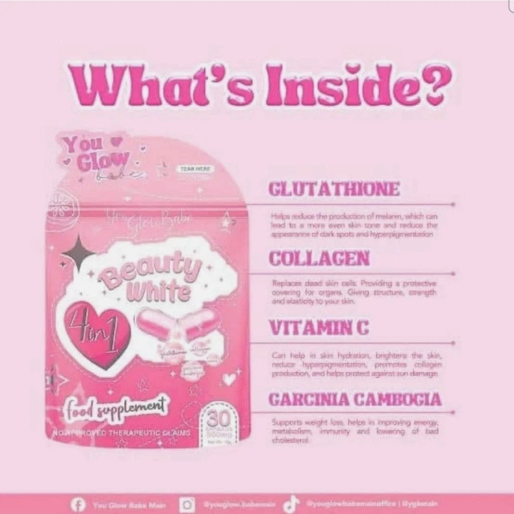 You Glow Babe BEAUTY WHITE Glutathione Capsules, Japan Formula 30 count
