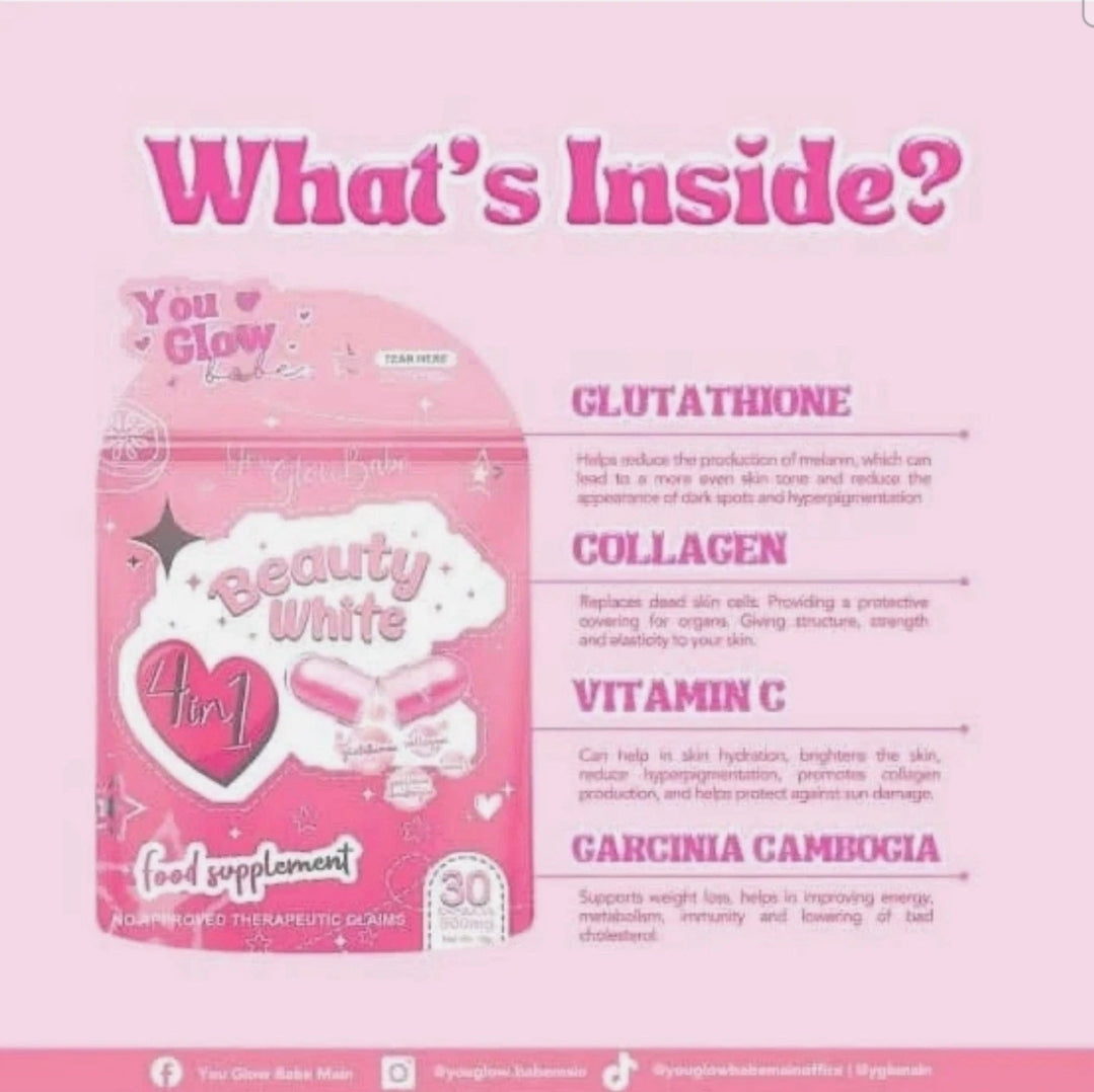 You Glow Babe BEAUTY WHITE Glutathione Capsules, Japan Formula 30 count
