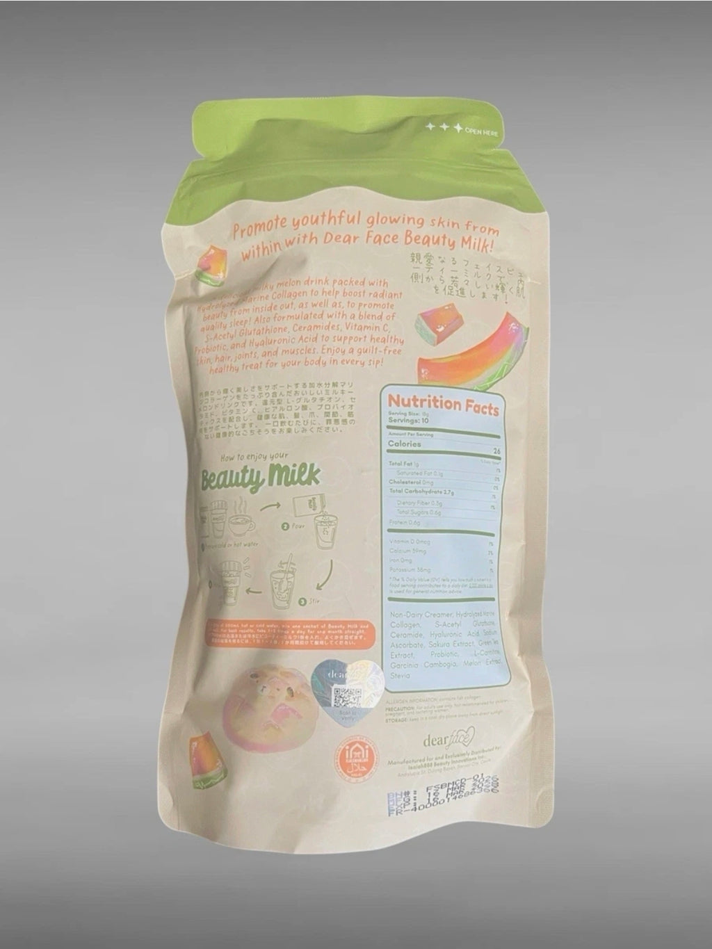 Dear Face Beauty Milk Premium Japanese Melon Collagen Drink 10 Sachets