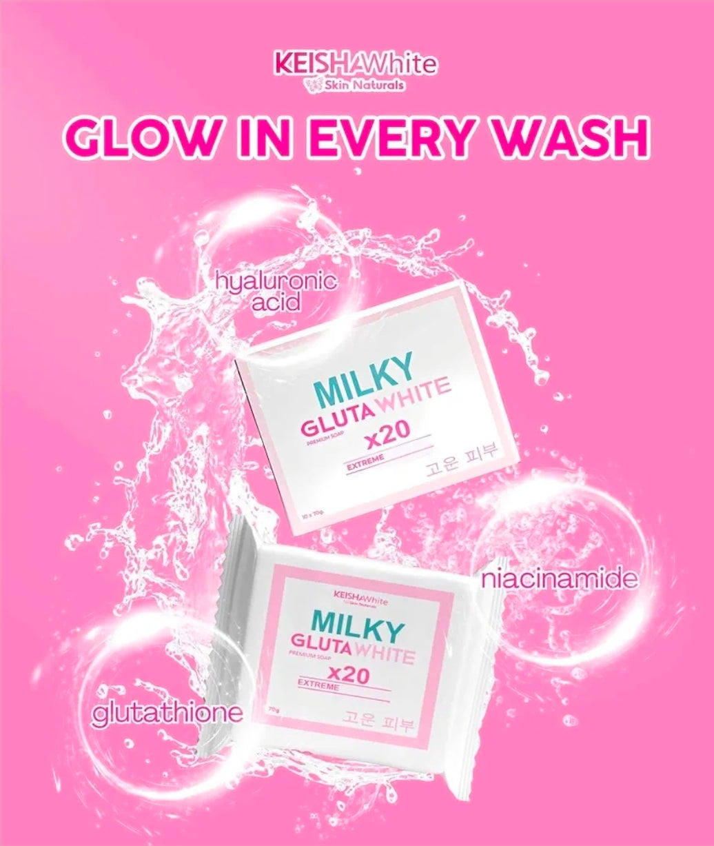 KEISHA White Skin Naturals Milky GlutaWhite Premium Soap 70g x 3 Bars