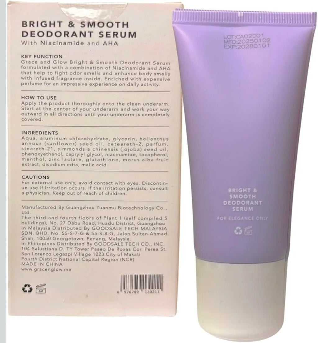 Grace and Glow Bright & Smooth Deodorant Serum with Niacinamide and AHA - 50ml