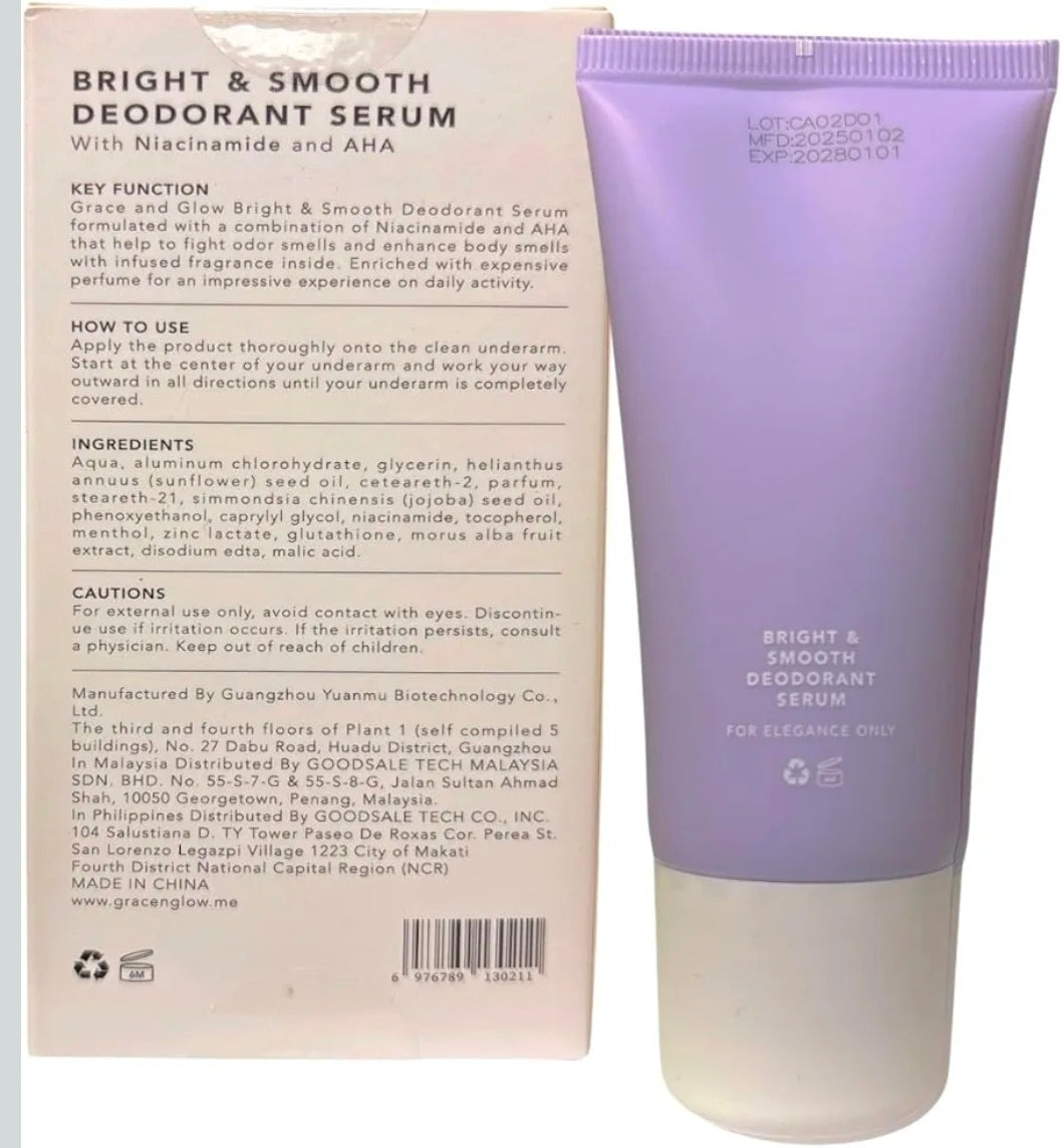 Grace and Glow Bright & Smooth Deodorant Serum with Niacinamide and AHA - 50ml