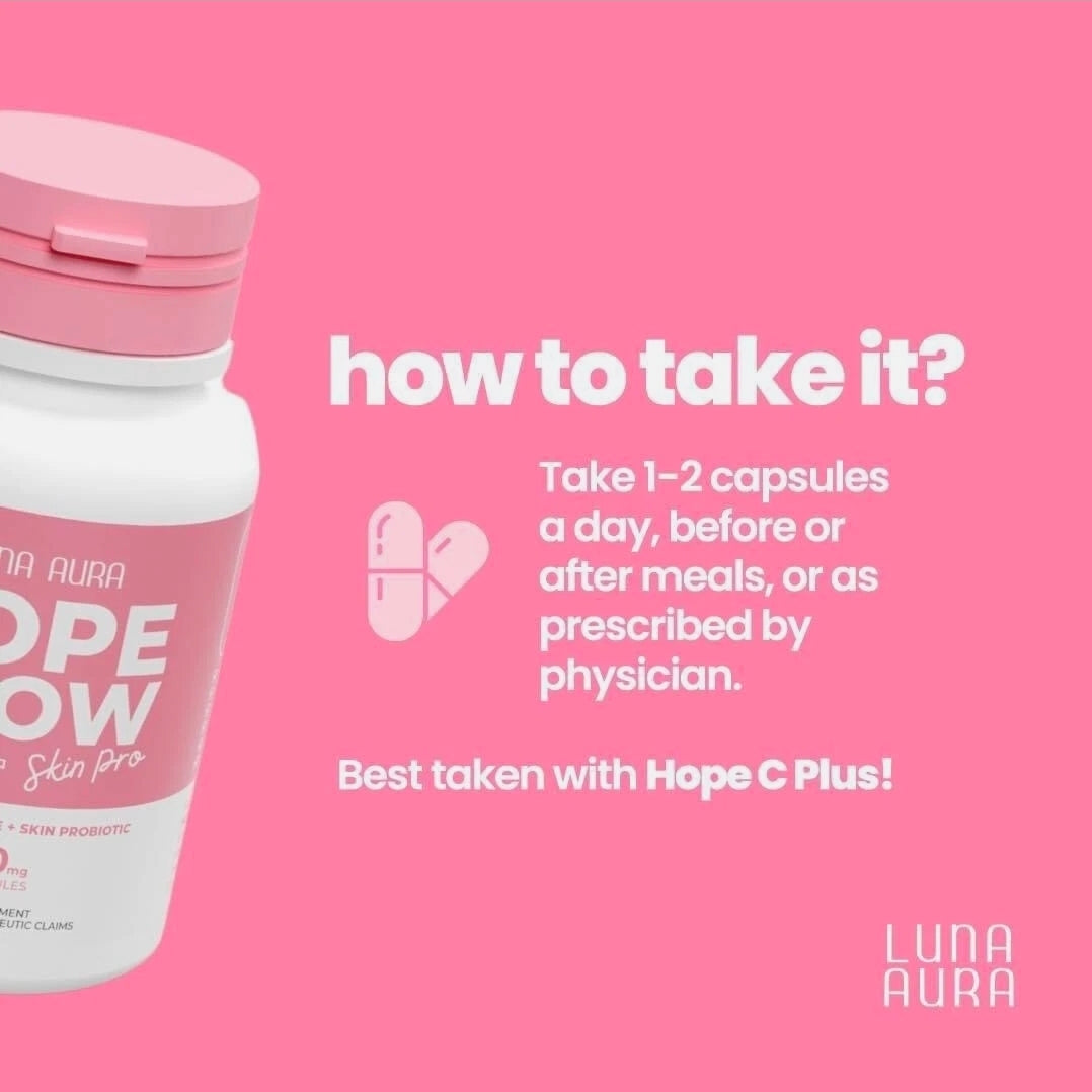 Luna Aura HOPE GLOW Skin Pro Glutathione & Probiotic, 30 Capsules