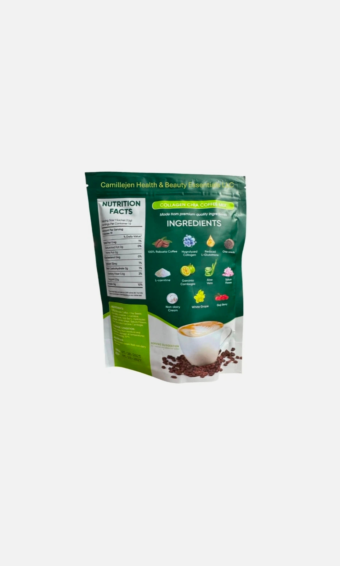 FITGUM Collagen Chia Coffee 10 Sachets / 11 in 1 Ingredient Coffee Mix